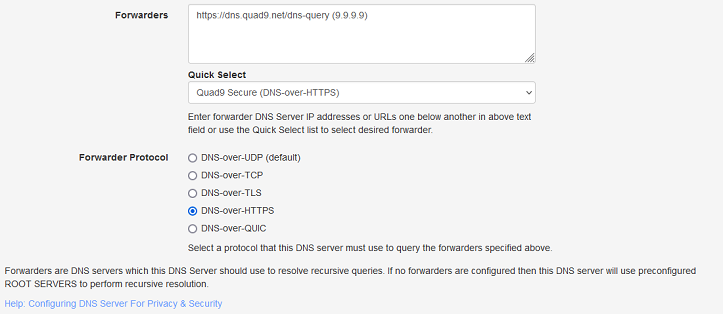 Technitium DNS Server Forwarder Configuration For DNS-over-HTTPS Protocol