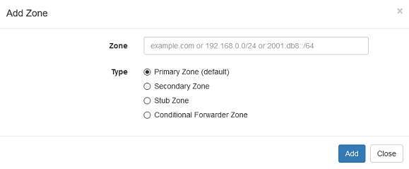 Technitium DNS Server - Add Zone